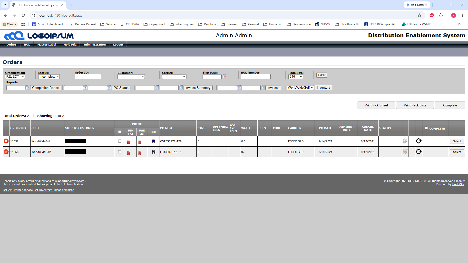DES Orders screen after: flat dark navigation, a clean carded filter area, and a modern table.